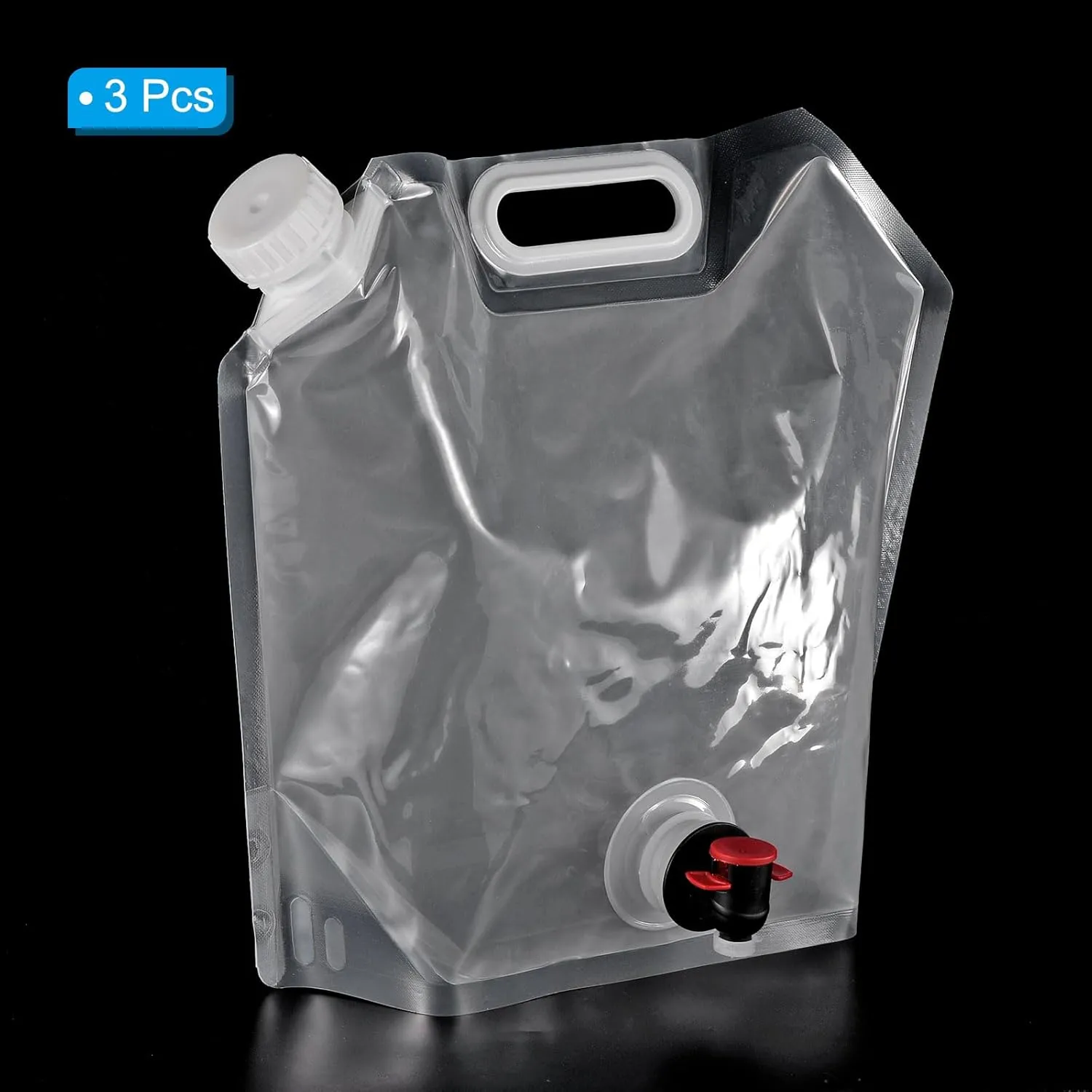 PATIKIL 1.3 Gallon Collapsible Water Container Bag with Spigot, 3 Pack PE Folding Water Jug Carrier for Camping, Hiking, Emergency Water Storage, White