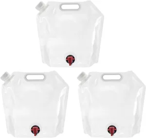 PATIKIL 1.3 Gallon Collapsible Water Container Bag with Spigot, 3 Pack PE Folding Water Jug Carrier for Camping, Hiking, Emergency Water Storage, White