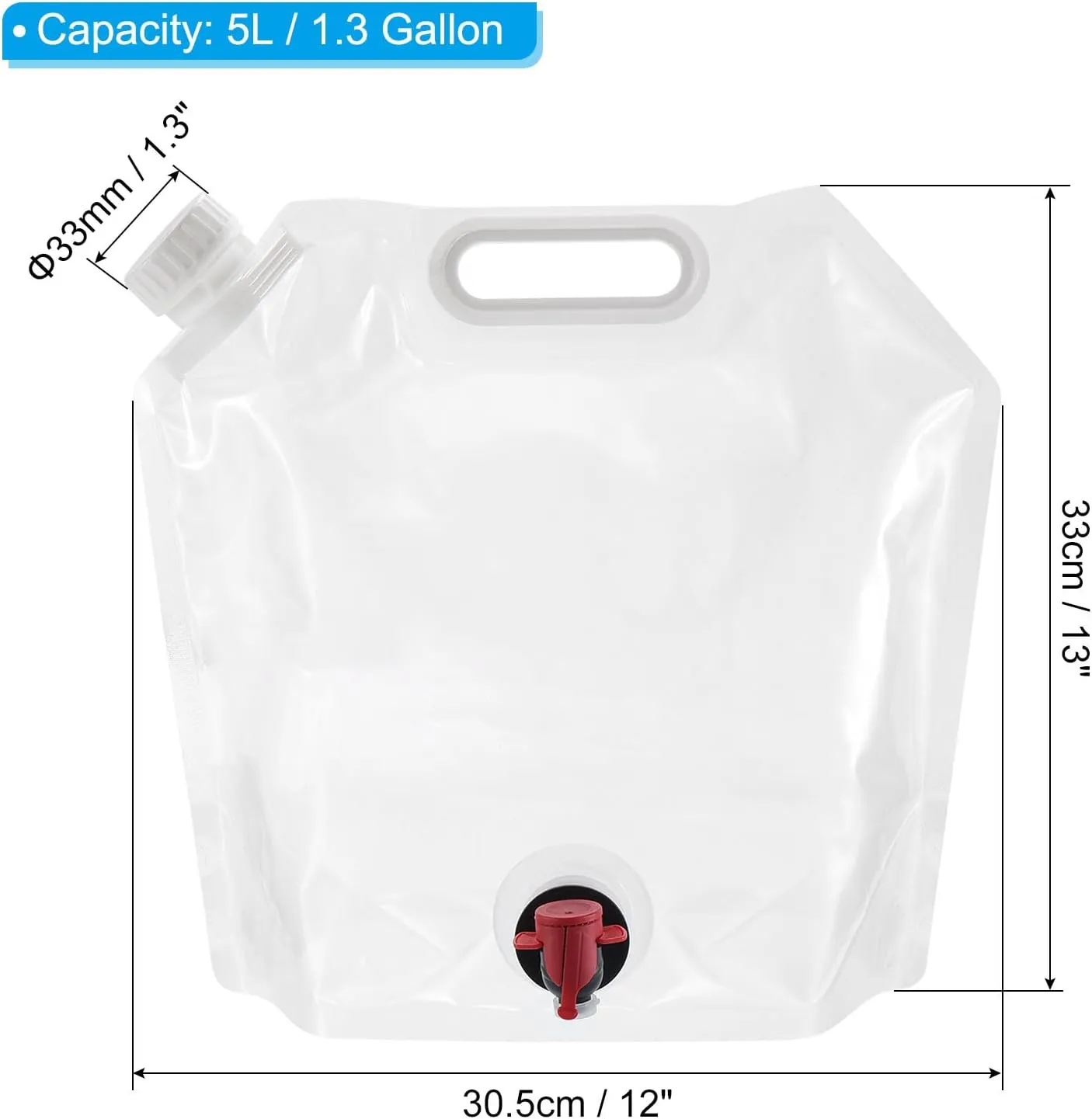 PATIKIL 1.3 Gallon Collapsible Water Container Bag with Spigot, 3 Pack PE Folding Water Jug Carrier for Camping, Hiking, Emergency Water Storage, White