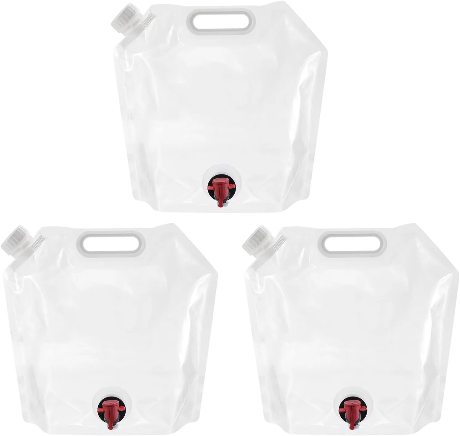 PATIKIL 1.3 Gallon Collapsible Water Container Bag with Spigot, 3 Pack PE Folding Water Jug Carrier for Camping, Hiking, Emergency Water Storage, White