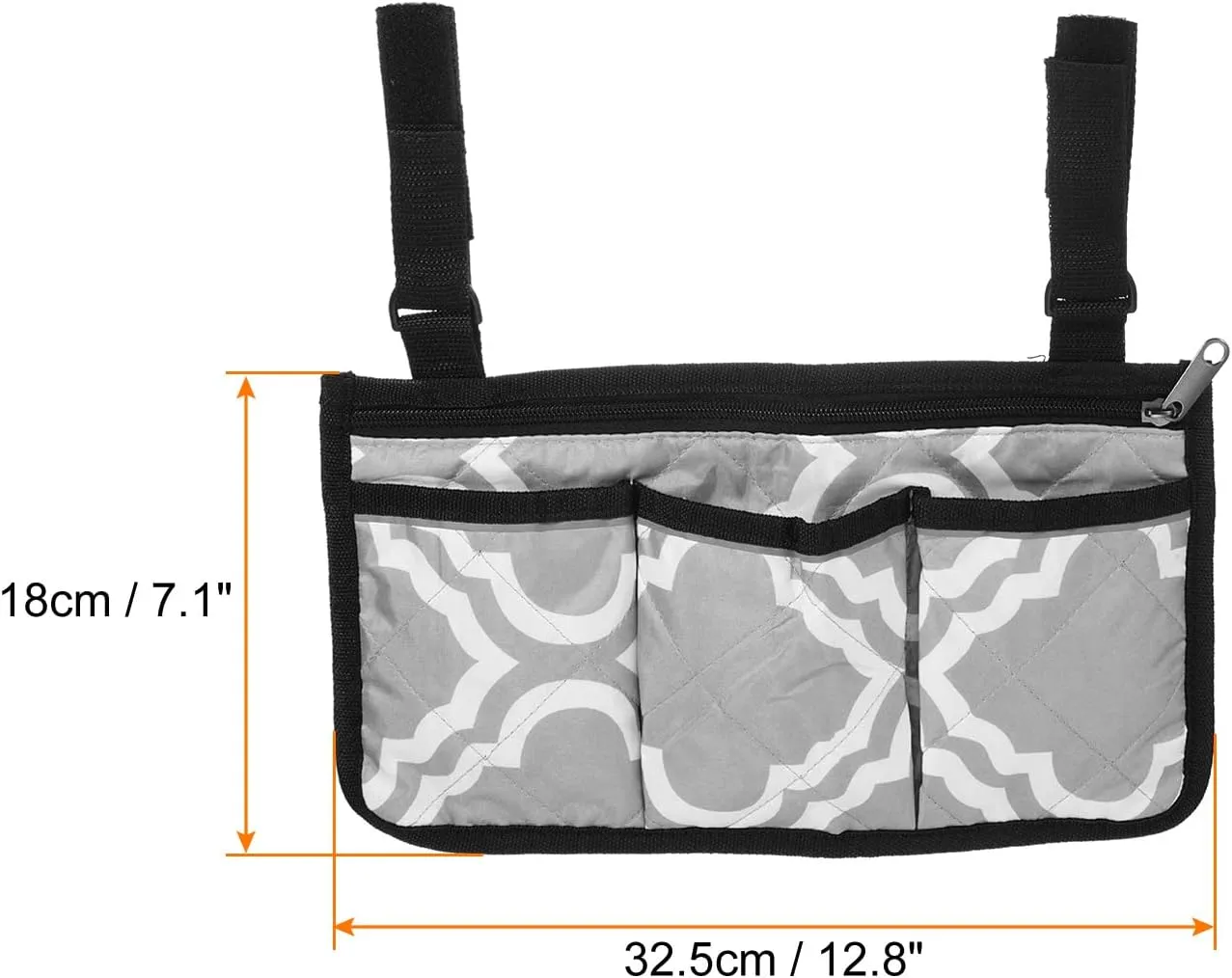 PATIKIL Chair Armrest Organizer, Waterproof Beach Chair Hanging Storage Pouch Arm Rest Magazine Snack Bag with 4 Pockets for Camping Outdoors, Grey White