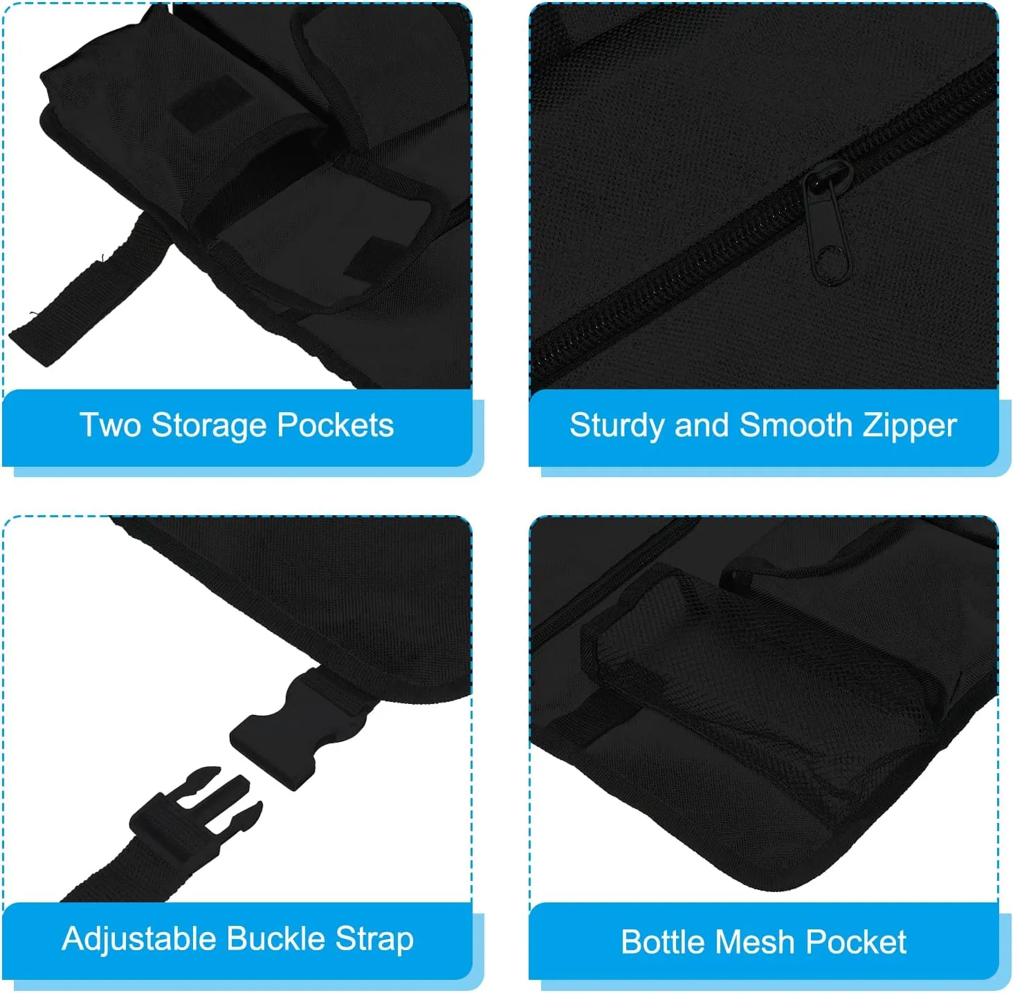 PATIKIL Chair Armrest Organizer, Waterproof Beach Chair Hanging Storage Pouch Snack Magazine Arm Rest Bag with 4 Pockets for Outdoor Camping, Black