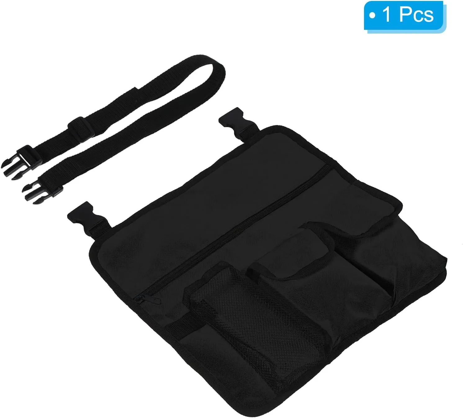PATIKIL Chair Armrest Organizer, Waterproof Beach Chair Hanging Storage Pouch Snack Magazine Arm Rest Bag with 4 Pockets for Outdoor Camping, Black