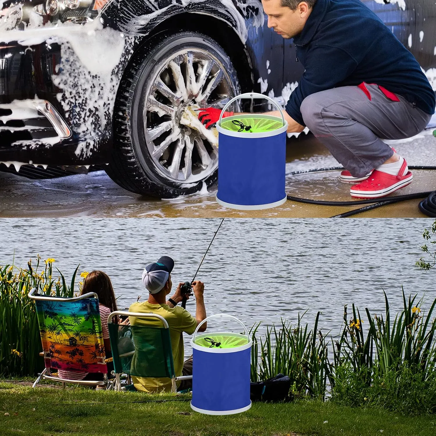 PATIKIL Collapsible Fishing Bucket, Folding Bucket Foldable Water Container with Lanyard for Outdoor Travelling