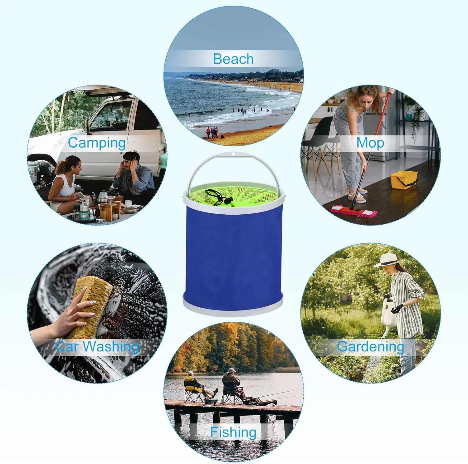 PATIKIL Collapsible Fishing Bucket, Folding Bucket Foldable Water Container with Lanyard for Outdoor Travelling