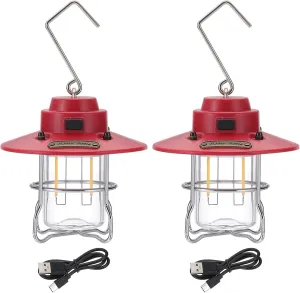 PATIKIL LED Camping Lantern, 2 Pack Vintage Rechargeable Lantern 3 Light Modes Portable Hanging Outdoor Tent Light for Camping, Hiking, Fishing, Red 3.66 Inch