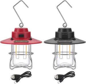 PATIKIL LED Camping Lantern, 2 Pack Vintage Rechargeable Lantern 3 Light Modes Portable Hanging Outdoor Tent Light for Camping, Hiking, Fishing, Red, Black 3.66 Inch