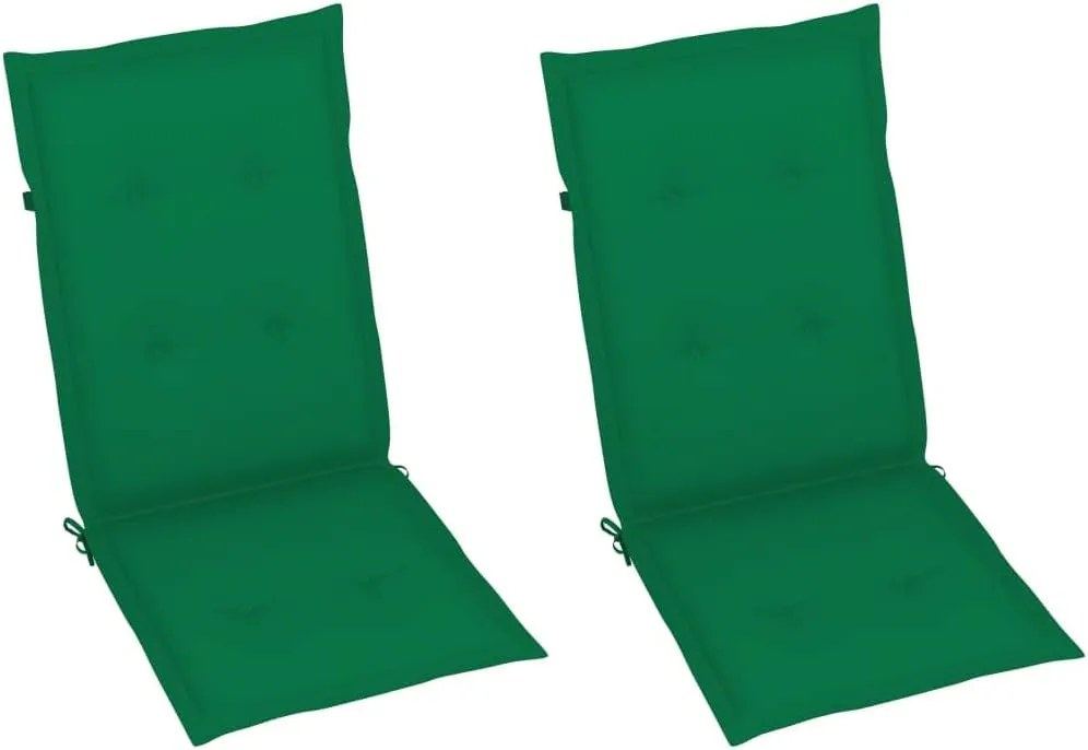 Patio Chairs 2 Pcs with Green Cushions Solid Teak Wood Foldable Reclining Outdoor Lounge Chairs for Garden Backyard Poolside