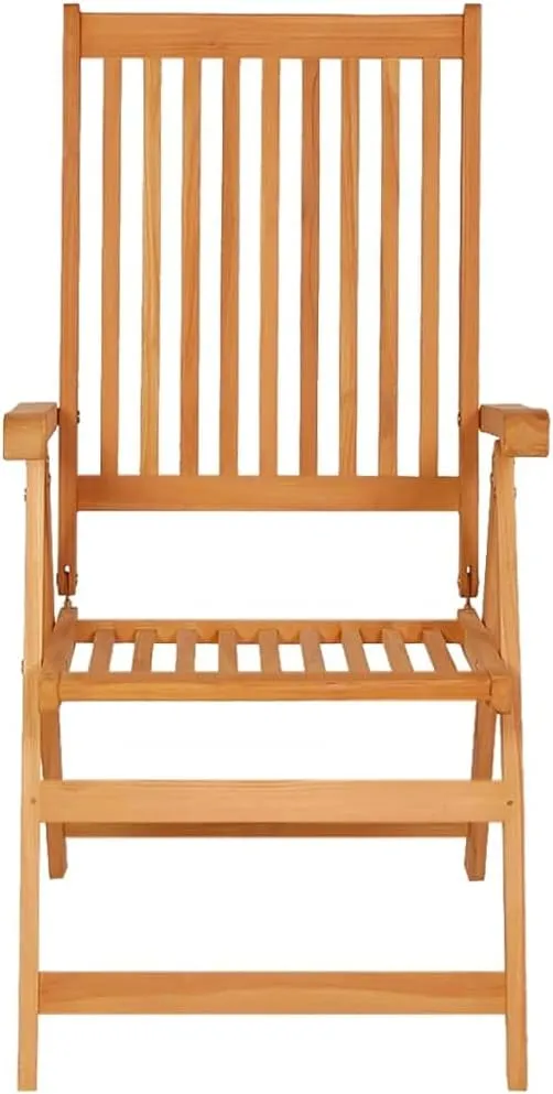 Patio Chairs 2 Pcs with Green Cushions Solid Teak Wood Foldable Reclining Outdoor Lounge Chairs for Garden Backyard Poolside