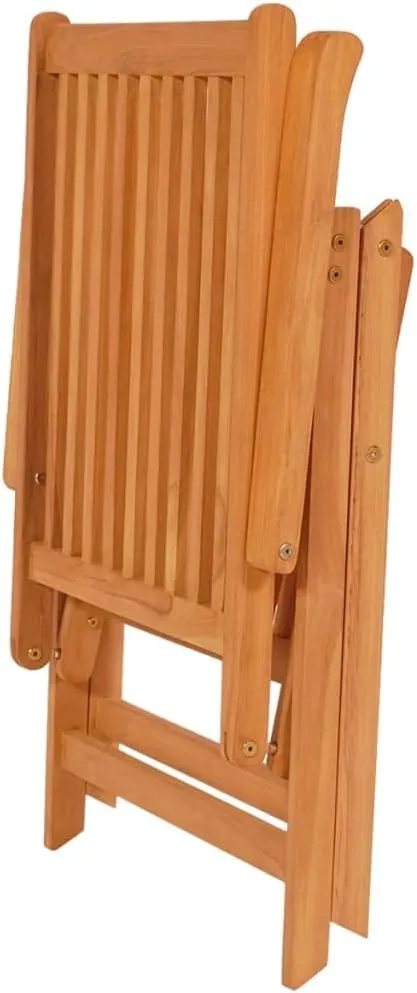 Patio Chairs 2 Pcs with Green Cushions Solid Teak Wood Foldable Reclining Outdoor Lounge Chairs for Garden Backyard Poolside
