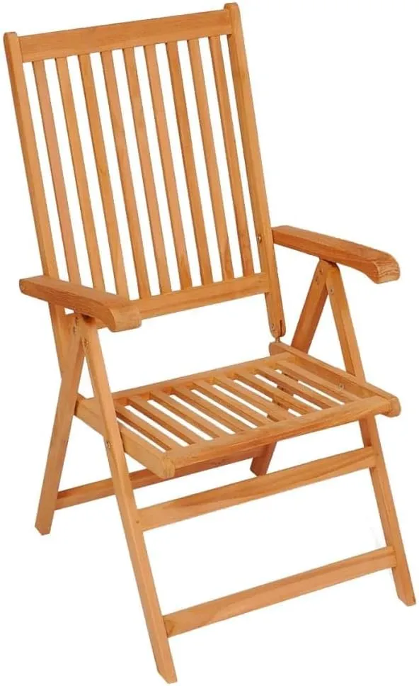 Patio Chairs 2 Pcs with Green Cushions Solid Teak Wood Foldable Reclining Outdoor Lounge Chairs for Garden Backyard Poolside