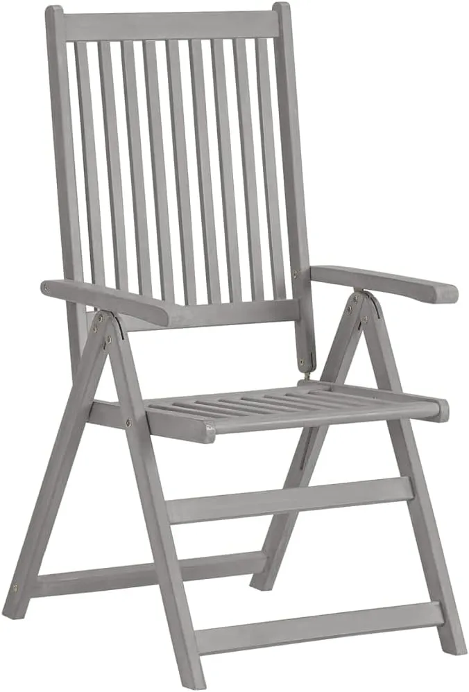 Patio Reclining Chairs 2 pcs Gray Solid Acacia Wood Folding Lounge Chairs for Outdoor Patio, Garden, Backyard, Adjustable Recliner with 5 Positions for Comfort