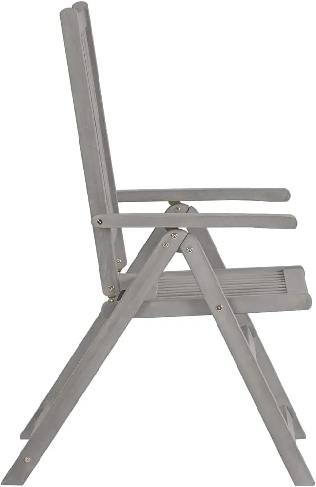 Patio Reclining Chairs 2 pcs Gray Solid Acacia Wood Folding Lounge Chairs for Outdoor Patio, Garden, Backyard, Adjustable Recliner with 5 Positions for Comfort