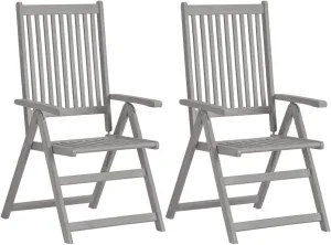 Patio Reclining Chairs 2 pcs Gray Solid Acacia Wood Folding Lounge Chairs for Outdoor Patio, Garden, Backyard, Adjustable Recliner with 5 Positions for Comfort