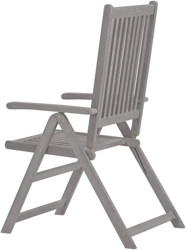 Patio Reclining Chairs 2 pcs Gray Solid Acacia Wood Folding Lounge Chairs for Outdoor Patio, Garden, Backyard, Adjustable Recliner with 5 Positions for Comfort