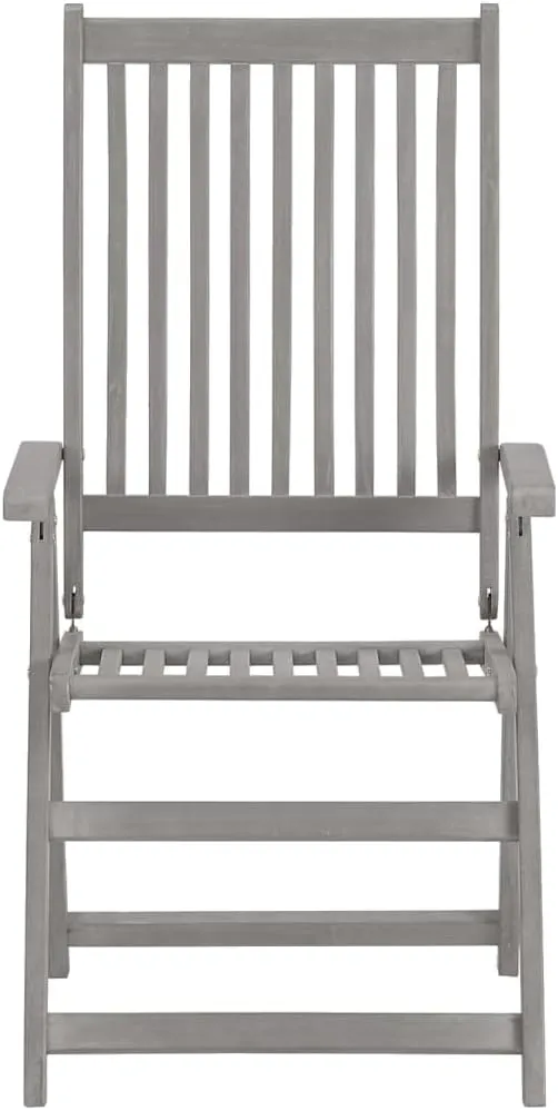 Patio Reclining Chairs 2 pcs Gray Solid Acacia Wood Folding Lounge Chairs for Outdoor Patio, Garden, Backyard, Adjustable Recliner with 5 Positions for Comfort