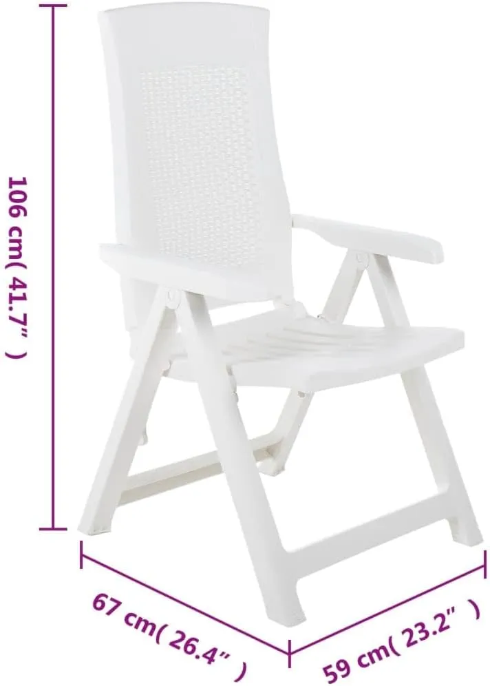 Patio Reclining Chairs Set 2 Pcs White Plastic Lounge Chair with Adjustable Backrest Outdoor Furniture for Patio Beach Garden Deck