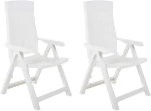 Patio Reclining Chairs Set 2 Pcs White Plastic Lounge Chair with Adjustable Backrest Outdoor Furniture for Patio Beach Garden Deck