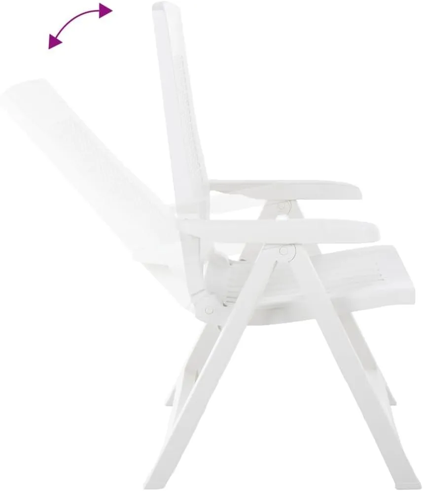 Patio Reclining Chairs Set 2 Pcs White Plastic Lounge Chair with Adjustable Backrest Outdoor Furniture for Patio Beach Garden Deck