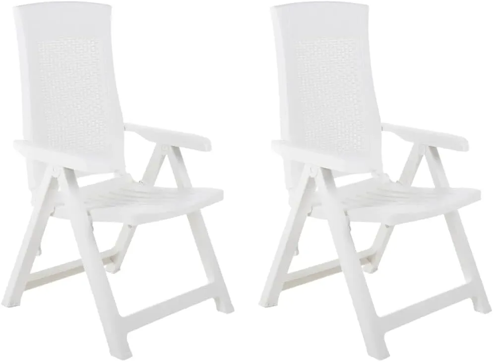 Patio Reclining Chairs Set 2 Pcs White Plastic Lounge Chair with Adjustable Backrest Outdoor Furniture for Patio Beach Garden Deck