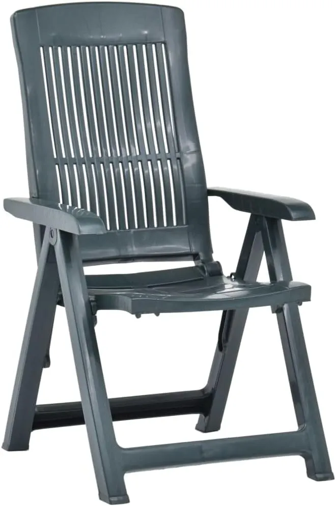 Patio Reclining Chairs Set of 2 Green Folding Plastic Outdoor Lounge Chairs Adjustable Backrest for Patio, Garden, Beach, Lawn, Relaxation