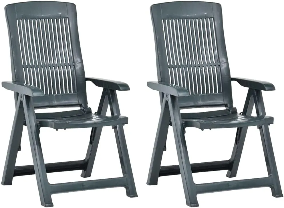Patio Reclining Chairs Set of 2 Green Folding Plastic Outdoor Lounge Chairs Adjustable Backrest for Patio, Garden, Beach, Lawn, Relaxation