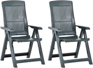 Patio Reclining Chairs Set of 2 Green Folding Plastic Outdoor Lounge Chairs Adjustable Backrest for Patio, Garden, Beach, Lawn, Relaxation