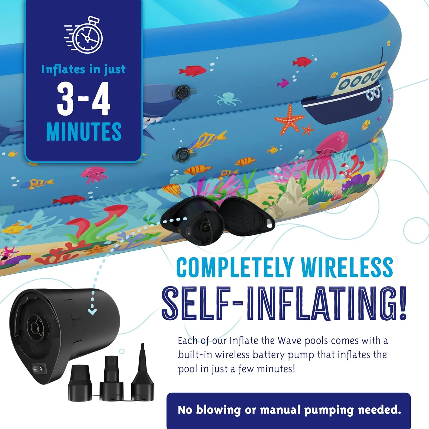 Pattern Inflatable Swimming Pool (120" x 72.8" x 23.6") Built-in Air Pump Inflatable Kiddie Pool, Family Pools for Kids and Adults - Self Inflating Backyard Blow Up Pool for Toddlers & Babies (Large)