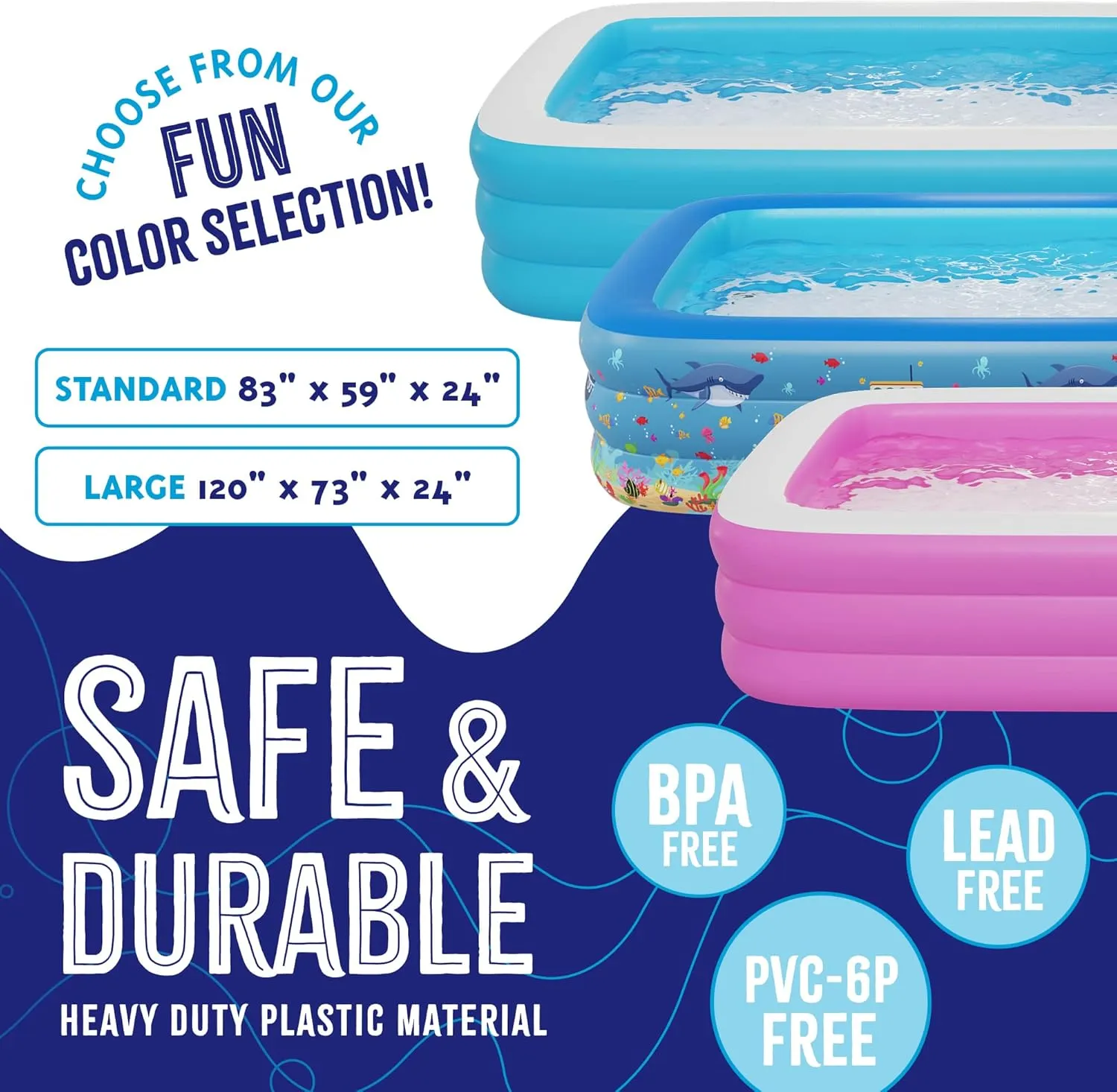 Pattern Inflatable Swimming Pool (120" x 72.8" x 23.6") Built-in Air Pump Inflatable Kiddie Pool, Family Pools for Kids and Adults - Self Inflating Backyard Blow Up Pool for Toddlers & Babies (Large)