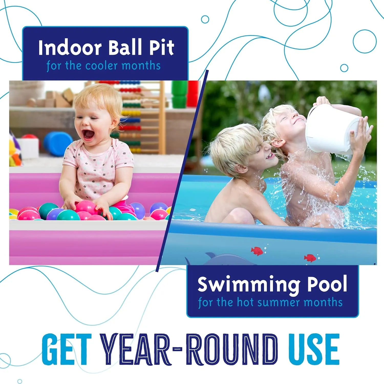 Pattern Inflatable Swimming Pool (120" x 72.8" x 23.6") Built-in Air Pump Inflatable Kiddie Pool, Family Pools for Kids and Adults - Self Inflating Backyard Blow Up Pool for Toddlers & Babies (Large)
