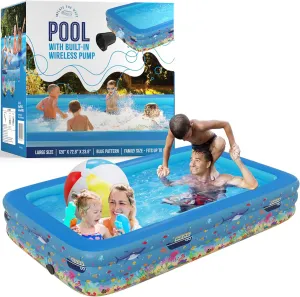 Pattern Inflatable Swimming Pool (120" x 72.8" x 23.6") Built-in Air Pump Inflatable Kiddie Pool, Family Pools for Kids and Adults - Self Inflating Backyard Blow Up Pool for Toddlers & Babies (Large)