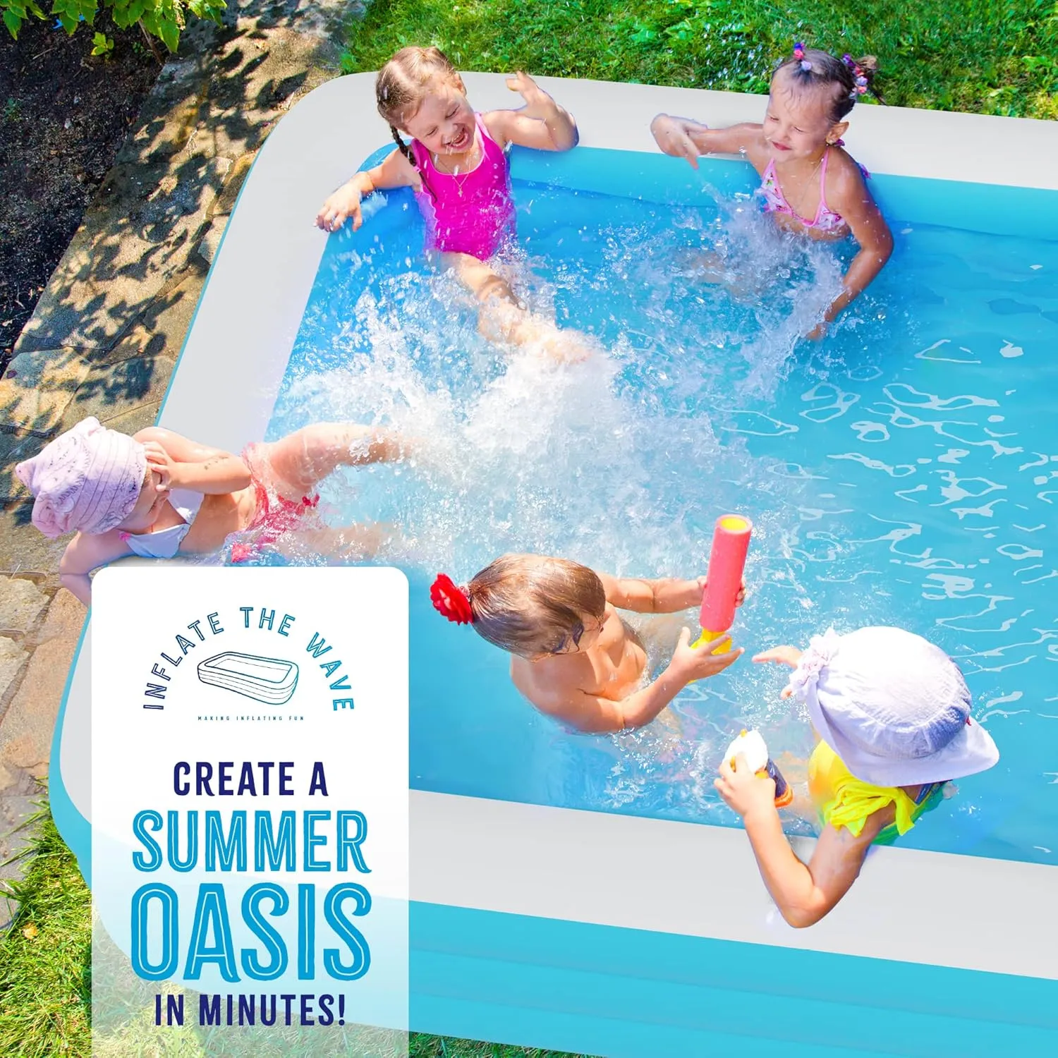 Pattern Inflatable Swimming Pool (120" x 72.8" x 23.6") Built-in Air Pump Inflatable Kiddie Pool, Family Pools for Kids and Adults - Self Inflating Backyard Blow Up Pool for Toddlers & Babies (Large)