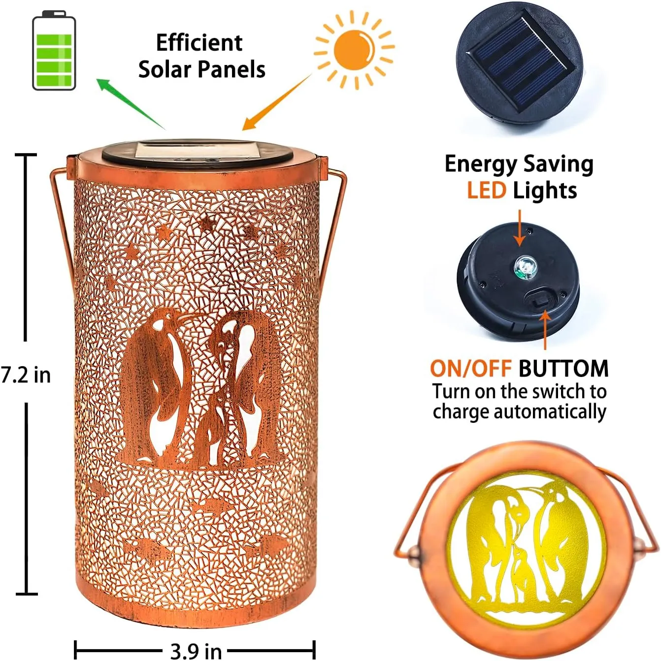 Penguin Solar Lanterns Outdoor Waterproof Hanging Solar Lights Penguin Gifts for Women Men Metal Decorative LED Penguin Lanterns for Garden Decor,Yard,Patio,Lawn,Tabletop,Pathway,Landscape