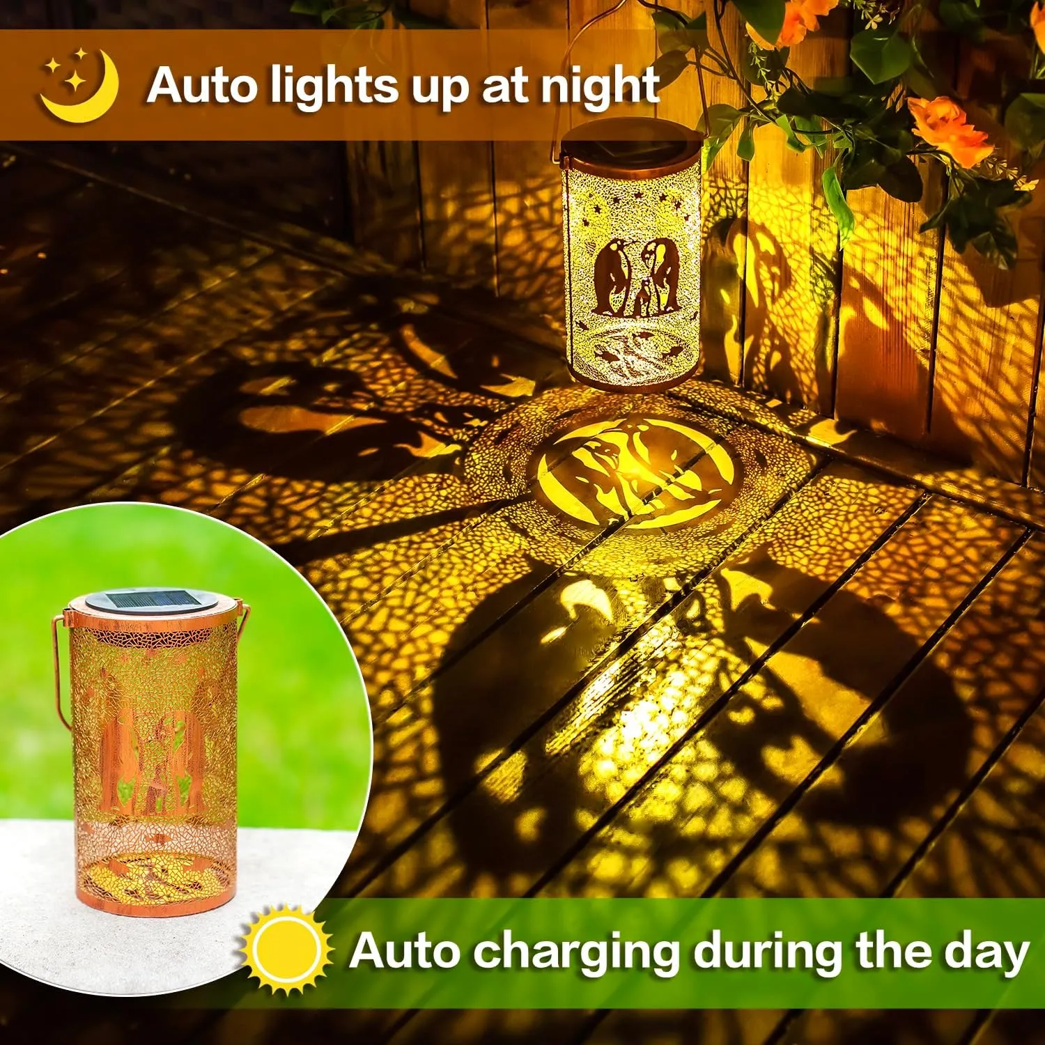 Penguin Solar Lanterns Outdoor Waterproof Hanging Solar Lights Penguin Gifts for Women Men Metal Decorative LED Penguin Lanterns for Garden Decor,Yard,Patio,Lawn,Tabletop,Pathway,Landscape