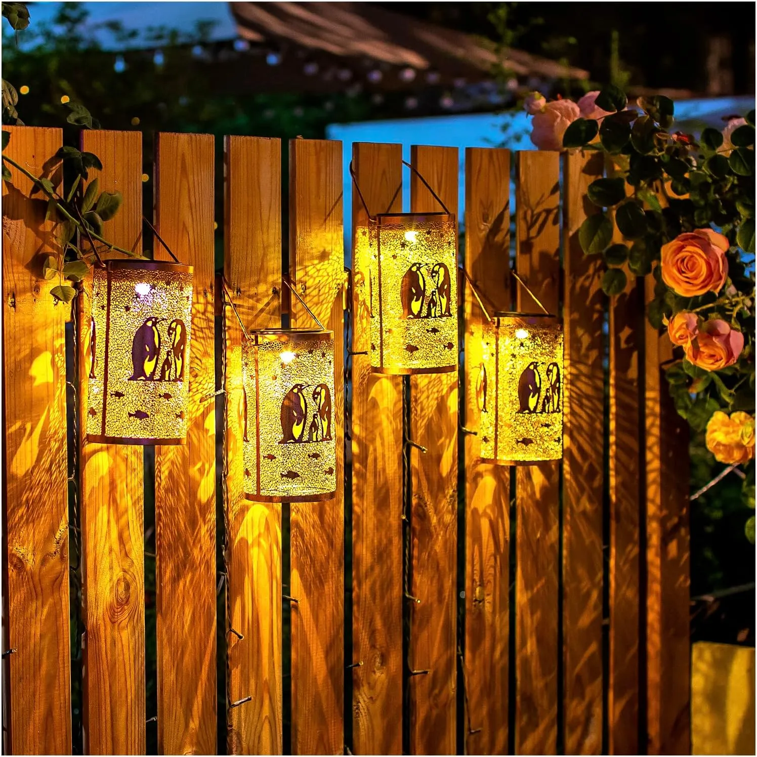 Penguin Solar Lanterns Outdoor Waterproof Hanging Solar Lights Penguin Gifts for Women Men Metal Decorative LED Penguin Lanterns for Garden Decor,Yard,Patio,Lawn,Tabletop,Pathway,Landscape