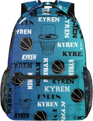 Personalized Basketball Backpack for Men Women, Custom Laptop Backpack with Name, Sports Bag Lightweight Daypack for Travel Camping, Blue