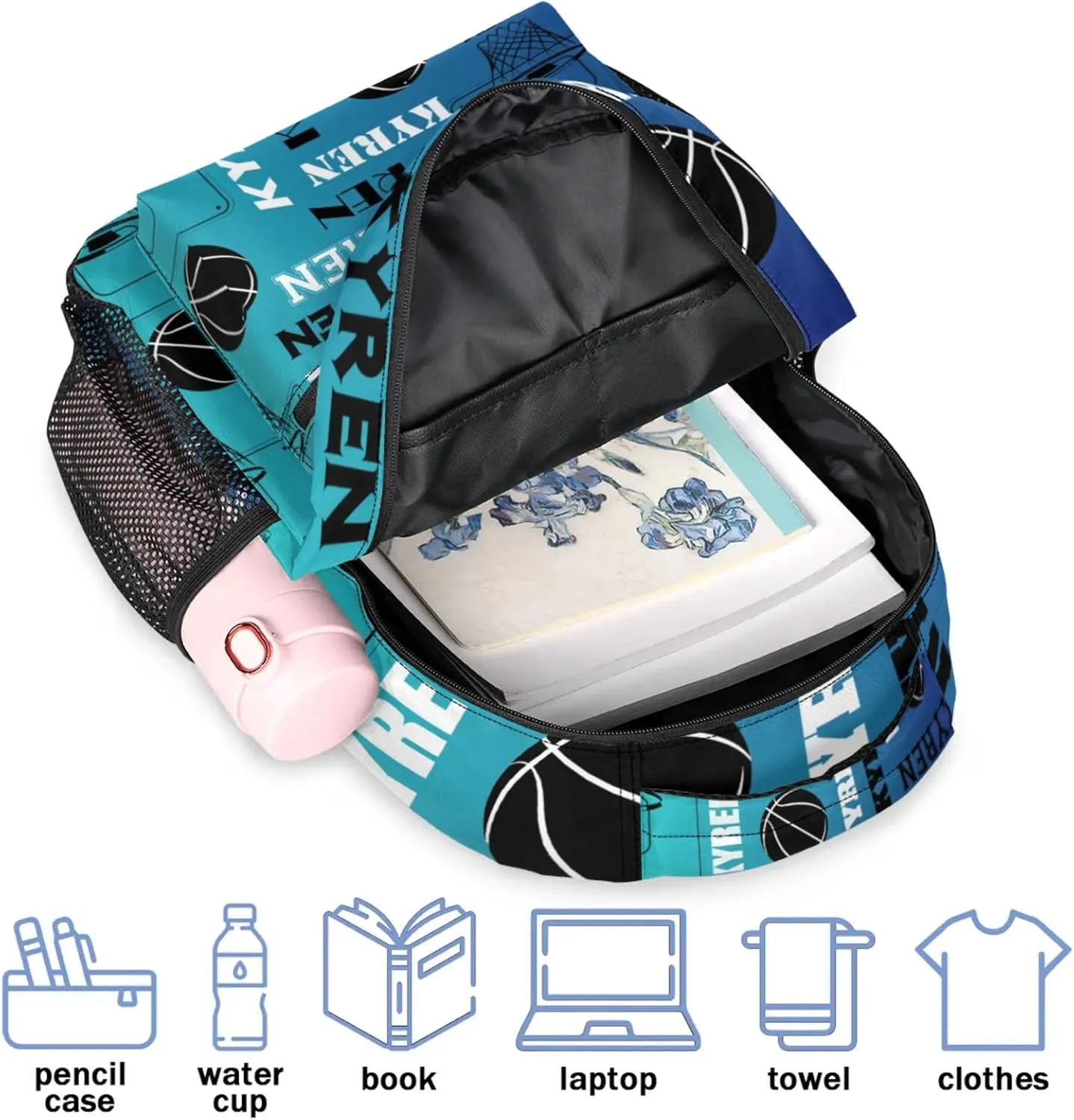 Personalized Basketball Backpack for Men Women, Custom Laptop Backpack with Name, Sports Bag Lightweight Daypack for Travel Camping, Blue