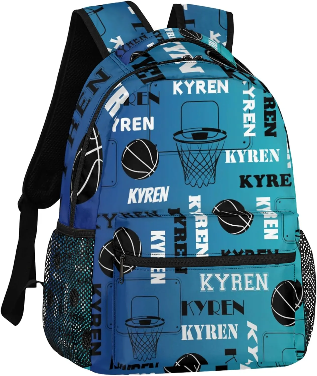 Personalized Basketball Backpack for Men Women, Custom Laptop Backpack with Name, Sports Bag Lightweight Daypack for Travel Camping, Blue