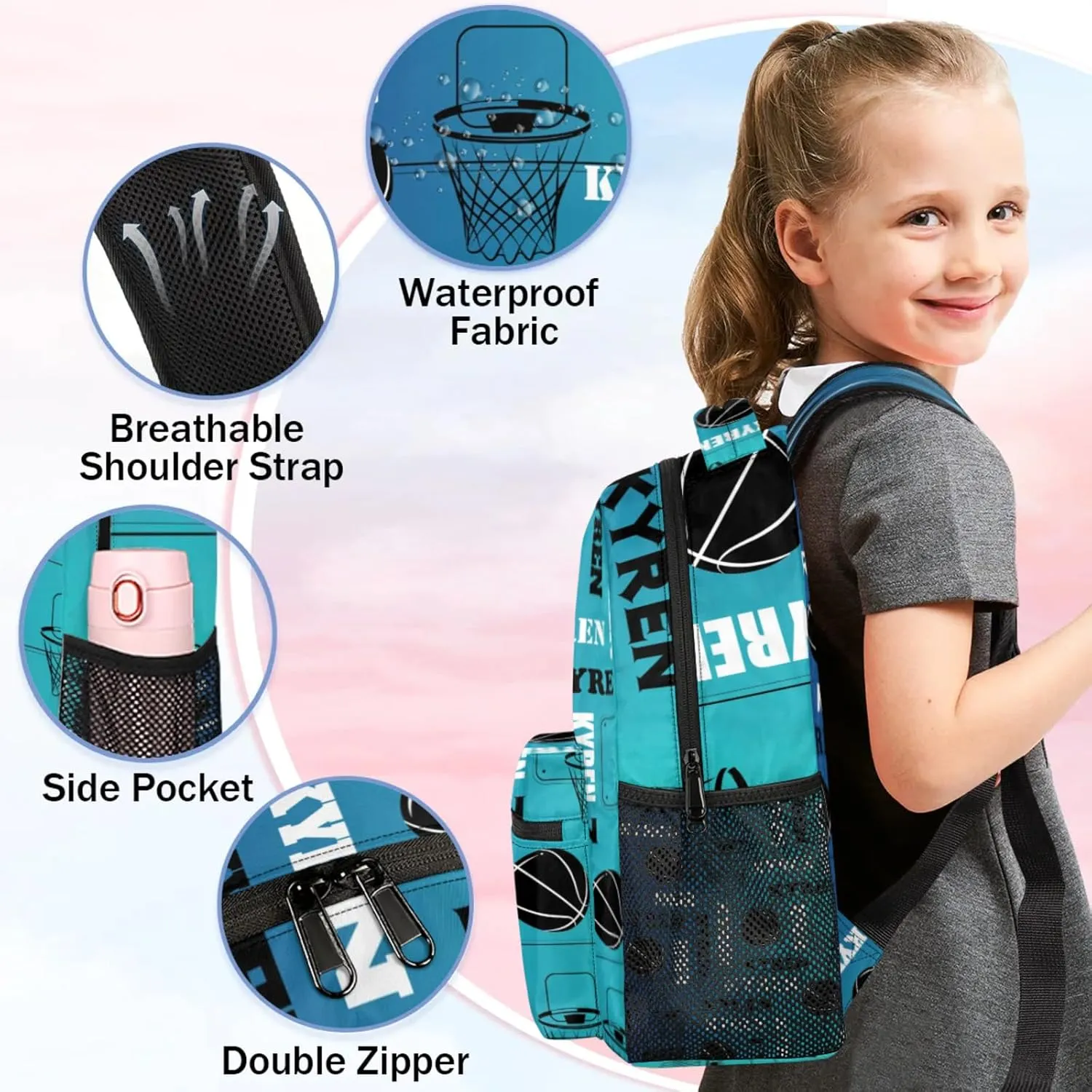 Personalized Basketball Backpack for Men Women, Custom Laptop Backpack with Name, Sports Bag Lightweight Daypack for Travel Camping, Blue