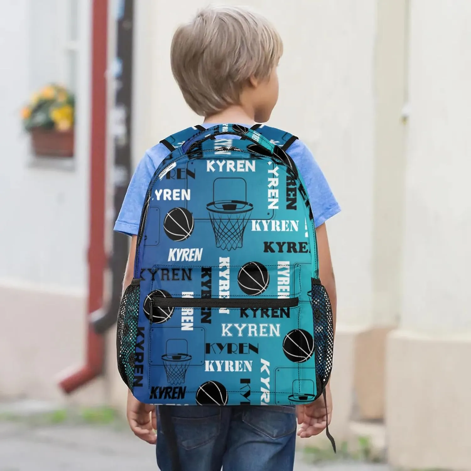 Personalized Basketball Backpack for Men Women, Custom Laptop Backpack with Name, Sports Bag Lightweight Daypack for Travel Camping, Blue