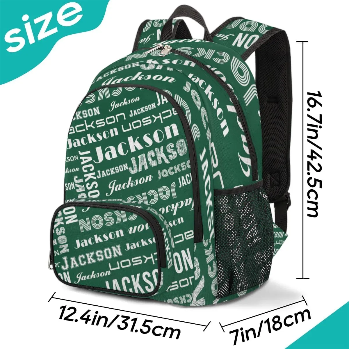 Personalized Daypack with Name Text, Lightweight Custom Backpack Carry On Bag for Travel, Business Trip, Picnic, Blackish Green