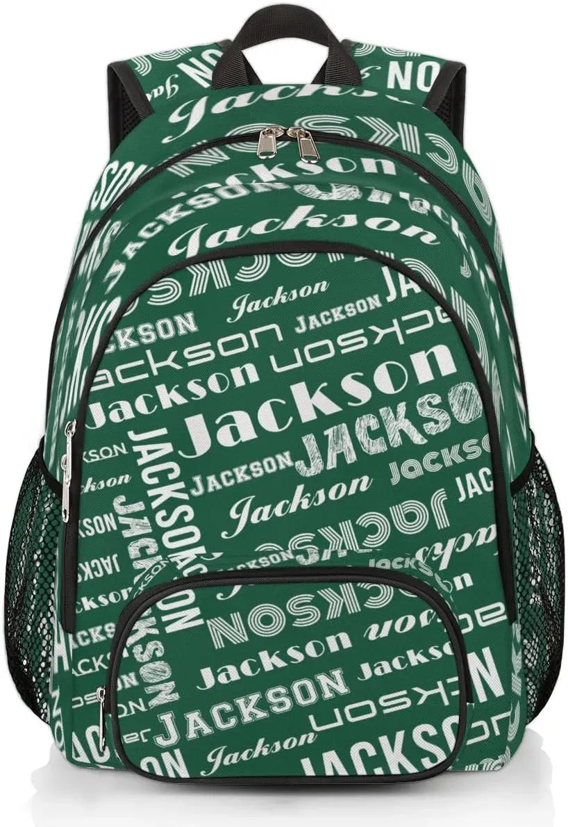 Personalized Daypack with Name Text, Lightweight Custom Backpack Carry On Bag for Travel, Business Trip, Picnic, Blackish Green