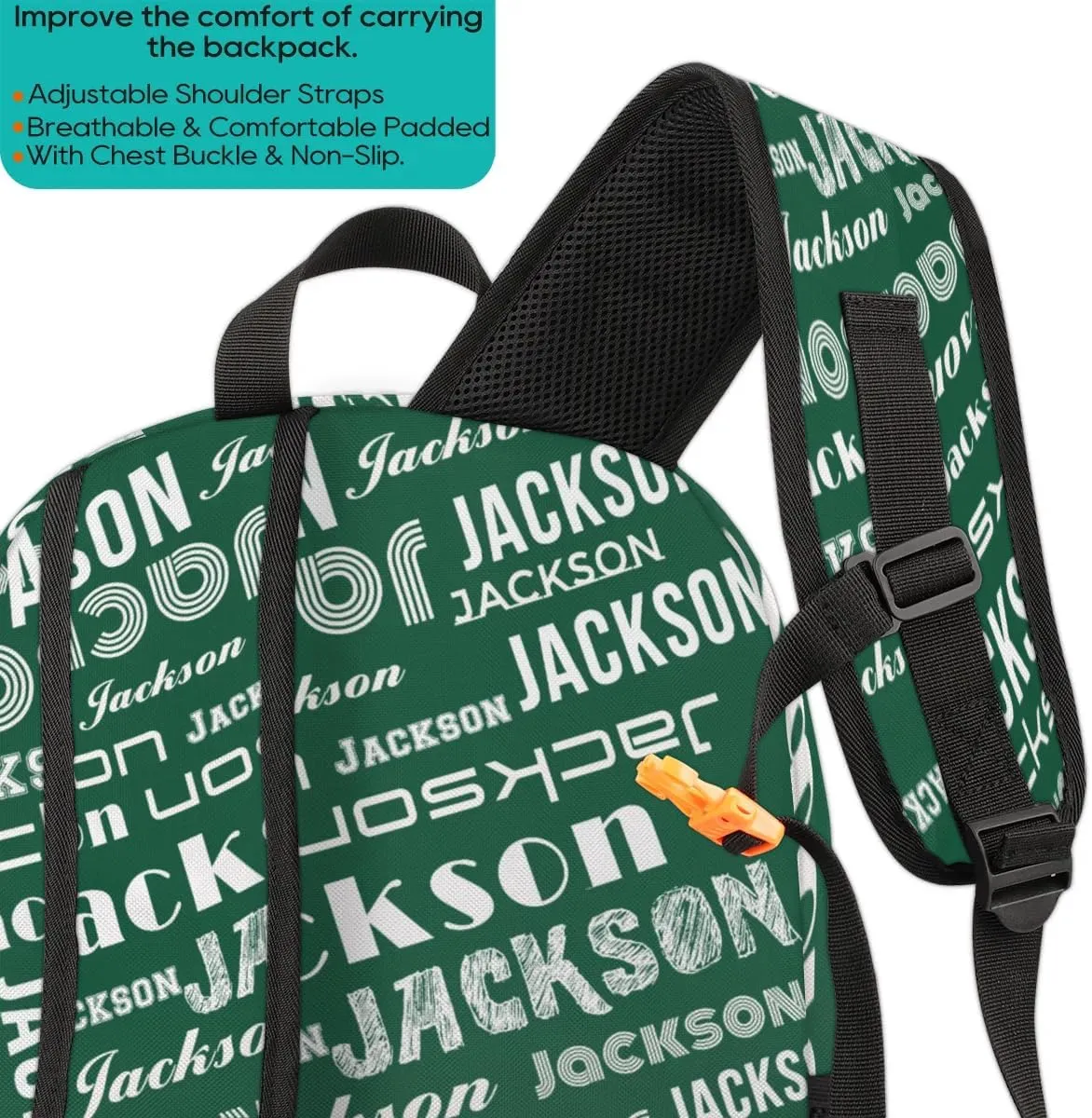 Personalized Daypack with Name Text, Lightweight Custom Backpack Carry On Bag for Travel, Business Trip, Picnic, Blackish Green