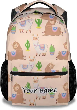Personalized Llama Backpacks for Girls Boys, 16 Inch Cute Backpack for School, Yellow, Large Capacity, Durable, Lightweight Bookbag for Kids Travel