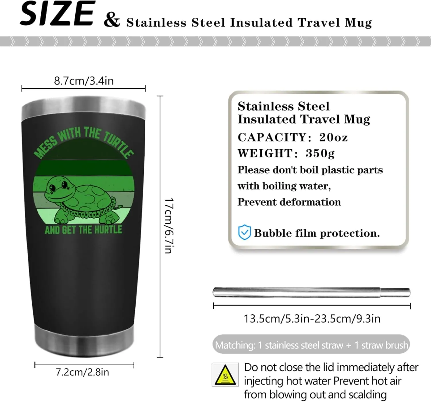 Personalized Tumbler Mess With The Turtle You Get The Hurtle Tumbler 20 oz Tumbler with Lid and Straw Insulated Tumbler Stainless Steel Tumbler Funny Gift