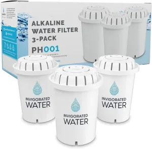 PH001 - White Alkaline Water Filter – Replacement Filters for All Invigorated Water Pitcher & Dispenser Filtration Systems – BPA-Free, Removes Chlorine, Heavy Metals – 96 Gallons/Filter (3-Pack)