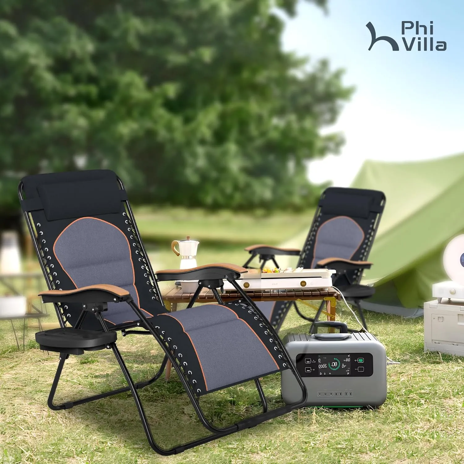 PHI VILLA XXL Oversized Padded Zero Gravity Chair, Foldable Patio Recliner, 30" Wide Seat Anti Gravity Lounger with Cup Holder, Support 400 LBS (Black)