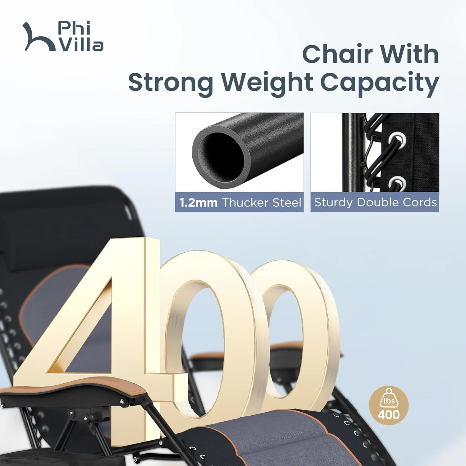PHI VILLA XXL Oversized Padded Zero Gravity Chair, Foldable Patio Recliner, 30" Wide Seat Anti Gravity Lounger with Cup Holder, Support 400 LBS (Black)