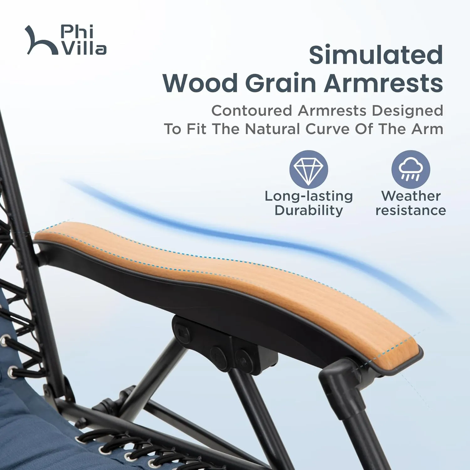 PHI VILLA XXL Oversized Padded Zero Gravity Chair, Foldable Patio Recliner, 30" Wide Seat Anti Gravity Lounger with Cup Holder, Support 400 LBS (Blue Accent)