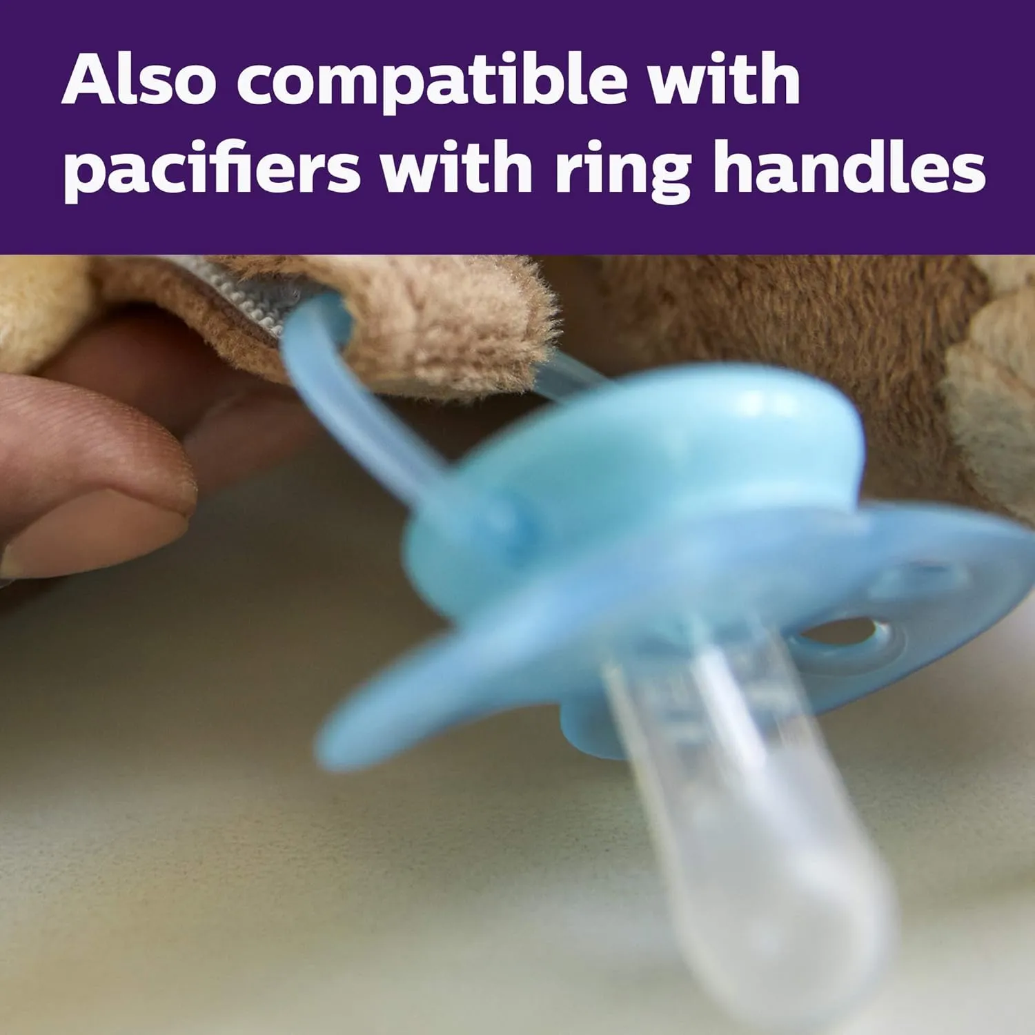 Philips AVENT Soothie Snuggle Pacifier Holder with Detachable Pacifier, 0m , Elephant, SCF347/03- 1 Count (Pack of 1)